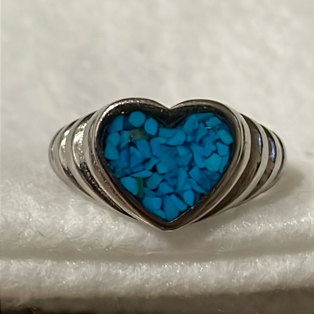 925 Sterling Silver Vintage turquoise blue Heart Dome Ring 💍